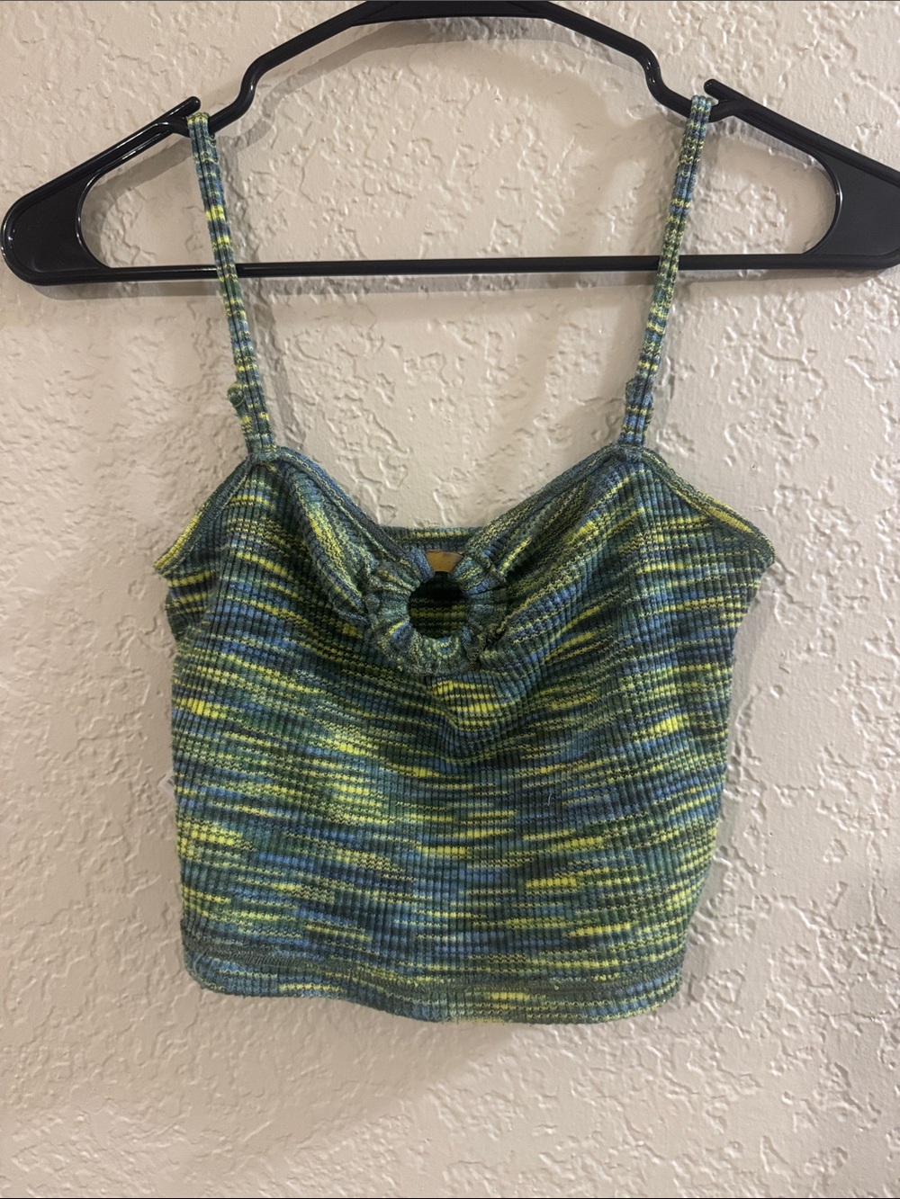 American Eagle Outfitters Green & Blue Ribbed Knit Camisole with Ring Detail